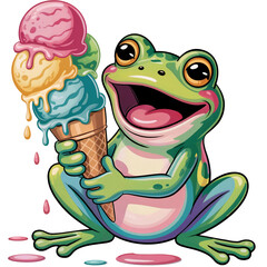 Ice Cream Treat Frog - funny frog clipart design, Cute Amphibian animal, Entertaining Frog illustration, Happy Frog design sublimation
