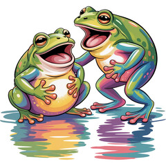 Laughing Duo Frogs - funny frog clipart design, Cute Amphibian animal, Entertaining Frog illustration, Happy Frog design sublimation
