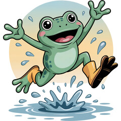 Rain Boot Explorer - funny frog clipart design, Cute Amphibian animal, Entertaining Frog illustration, Happy Frog design sublimation
