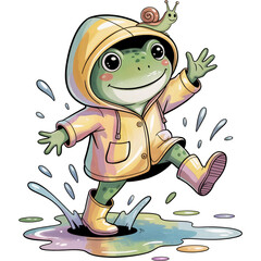  Raincoat Adventure Frog - funny frog clipart design, Cute Amphibian animal, Entertaining Frog illustration, Happy Frog design sublimation
