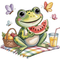 Picnic Delight - funny frog clipart design, Cute Amphibian animal, Entertaining Frog illustration, Happy Frog design sublimation
