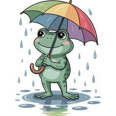 Rainy Day Umbrella Buddy - funny frog clipart design, Cute Amphibian animal, Entertaining Frog illustration, Happy Frog design sublimation
