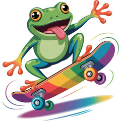 Skateboard Cool Frog - funny frog clipart design, Cute Amphibian animal, Entertaining Frog illustration, Happy Frog design sublimation
