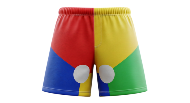 Fun colorful shorts with red, yellow, blue, and green panels for summer wear