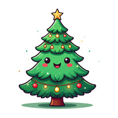 Festive Christmas Tree Illustration with Smiling Face, Ornaments, and Star - Holiday Cheer