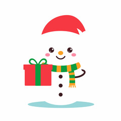 Festive Snowman with Gift A Cheerful Holiday Illustration