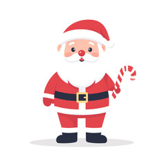 Adorable Cartoon Santa Claus with Candy Cane Festive Christmas Illustration