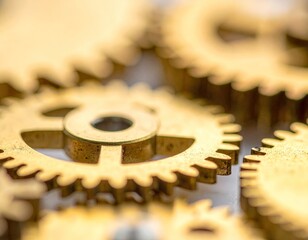Interlocking, aged gears form a complex, golden mechanism