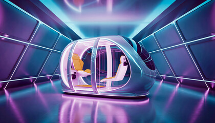 Futuristic fitness pod with neon outlines