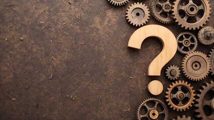 Question Mark and Wooden Gears with empty background