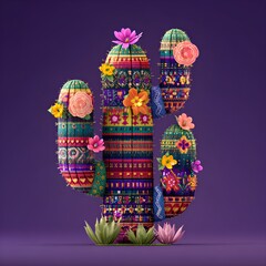 Colorful Textile Cactus Illustration