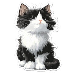 Fluffy Sitting Kitten with Expressive Eyes in Artistic Style