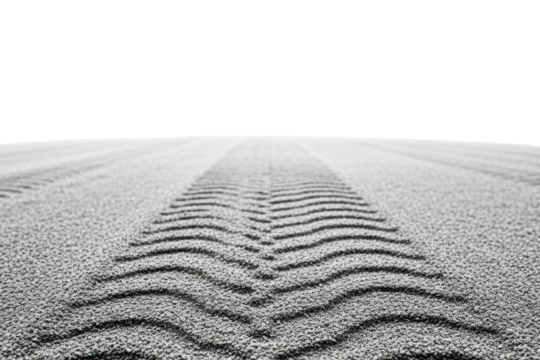 Tire track pattern on a sandy surface isolated with transparent background
