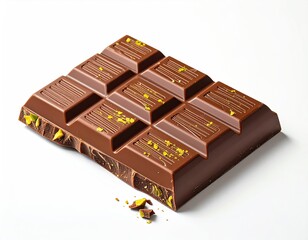 Square chocolate bar with cracked edges, sprinkled with nuts