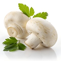 Whole Premium White Mushrooms on Pure White Background – Ultra High-Resolution Studio Food Photography
