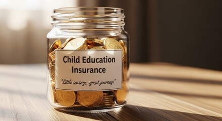 Jar filled with gold coins representing child education insurance savings
