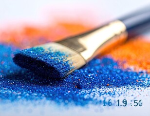 Glittery paintbrush with blue and orange hues