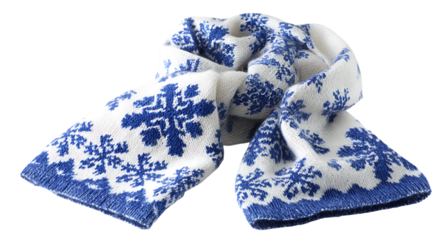 blue knitted scarf with white background 