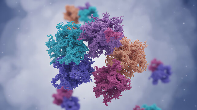 Abstract 3d rendering of a colorful protein molecule