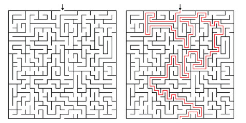 Complex Rectangular Maze Black and White Outline - KDP Mazes Page - Maze for Adults.