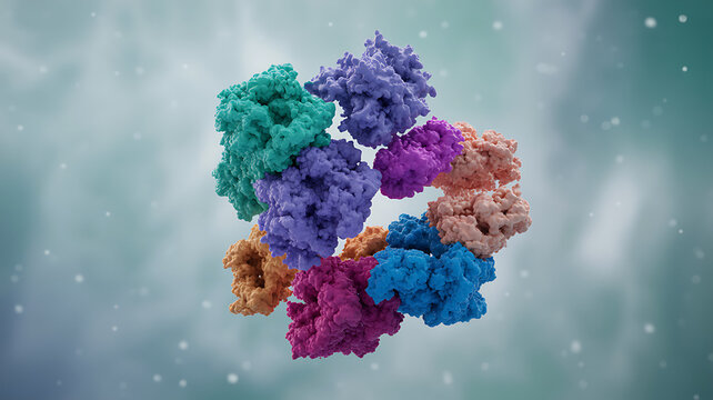 Abstract 3d rendering of a protein molecule structure - Powered by Adobe