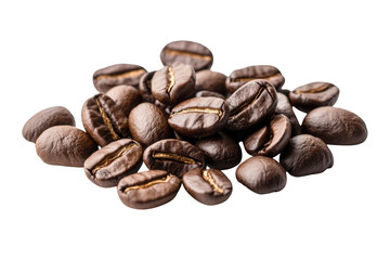 Obraz premium Roasted coffee beans pile, aromatic coffee grains, espresso ingredient, coffee shop, cafe, brown coffee beans, coffee seed isolated on transparent background