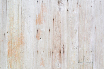 empty white vertical striped wooden table by top view or old brown wood wall or floor for home...