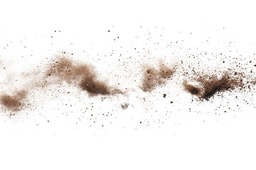 Dust cloud explosion sandstorm dirt debris particle effect brown beige isolated on transparent background