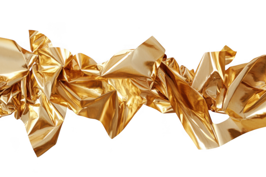 Golden foil texture wrinkled metallic shiny material crumpled sheet decoration design element isolated on transparent background - Powered by Adobe
