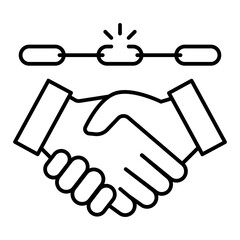 handshake with broken chain line icon with editable stroke