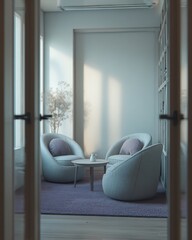 Modern counseling consultation room showcasing mental health therapy concept professional treatment psychological wellness environment for therapeutic consultation space healthcare facility.