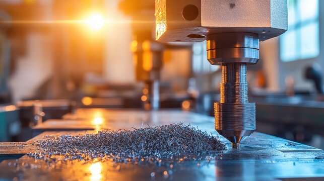 Metalworking machine cutting steel in a manufacturing facility
