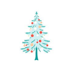 A stylized illustration of a Christmas tree decorated with ornaments.