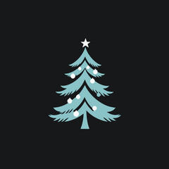 Obraz premium A stylized Christmas tree with ornaments and a star on a dark background.