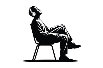 Audio Listener Side Profile Icon: Male Silhouette Wearing Headphones for Podcast or DJ Design