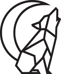 Geometric wolf and moon composition vector design, ideal for tattoo, logo, or modern artwork.