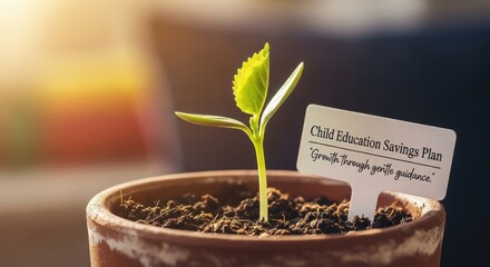 A young plant growing in a pot representing child education