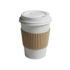 Disposable coffee cup with cardboard sleeve ready for your favorite hot beverage isolated on transparent background