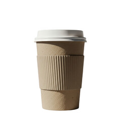 Disposable coffee cup with lid and sleeve isolated on black for takeout and beverages isolated on transparent background