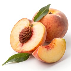 Fresh Whole and Sliced Peach on Pure White Background – Ultra-Realistic 8K Studio Photography