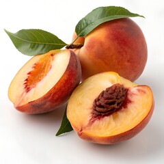 Fresh Whole and Sliced Peach on Pure White Background – Ultra-Realistic 8K Studio Photography