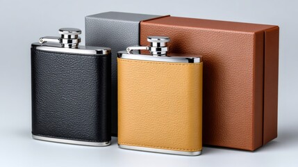 Stainless steel hip flasks with leather cover and gift boxes