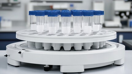 Close up of laboratory equipment with samples on a shaker