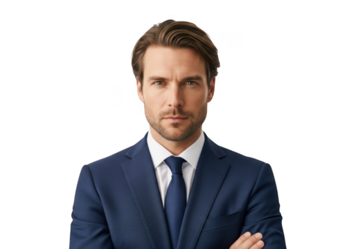 Confident businessman in blue suit portrait professional headshot isolated on transparent background png image isolated on transparent background