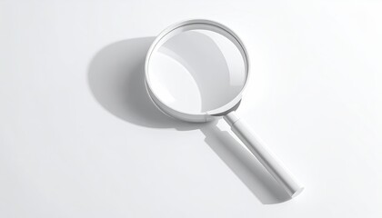 A White Magnifying Glass Rests on a White Surface Casting a Soft Shadow Under Gentle Lighting Creating a Minimalist and Abstract Composition