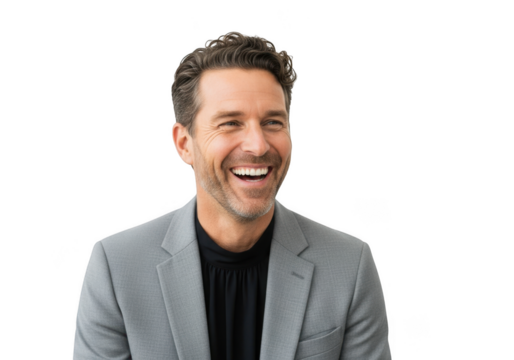 Smiling businessman portrait png image, happy man in suit, isolated cutout, professional headshot, stock photo, transparent background isolated on transparent background - Powered by Adobe