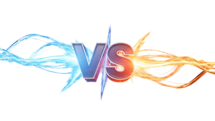 Versus Sign with Electric Blue and Orange Lightning Effects on Transparent Background