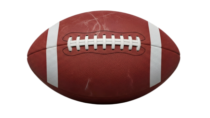 American Football in Close-Up on Transparent Background with White Stripes and Laces