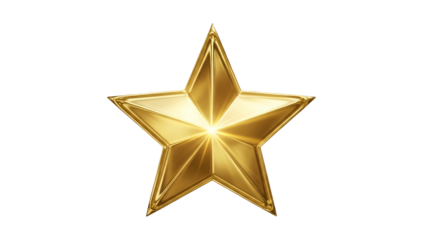 Golden Star Award Trophy on Transparent Background with Shine and Reflection
