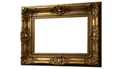 Ornate Gold Frame with Decorative Embellishments on Transparent Background